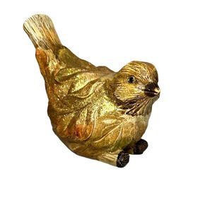 Ceramic 4” Glittering Gold Bird Figurine Birdwatcher Gift - Cottagecore Decor